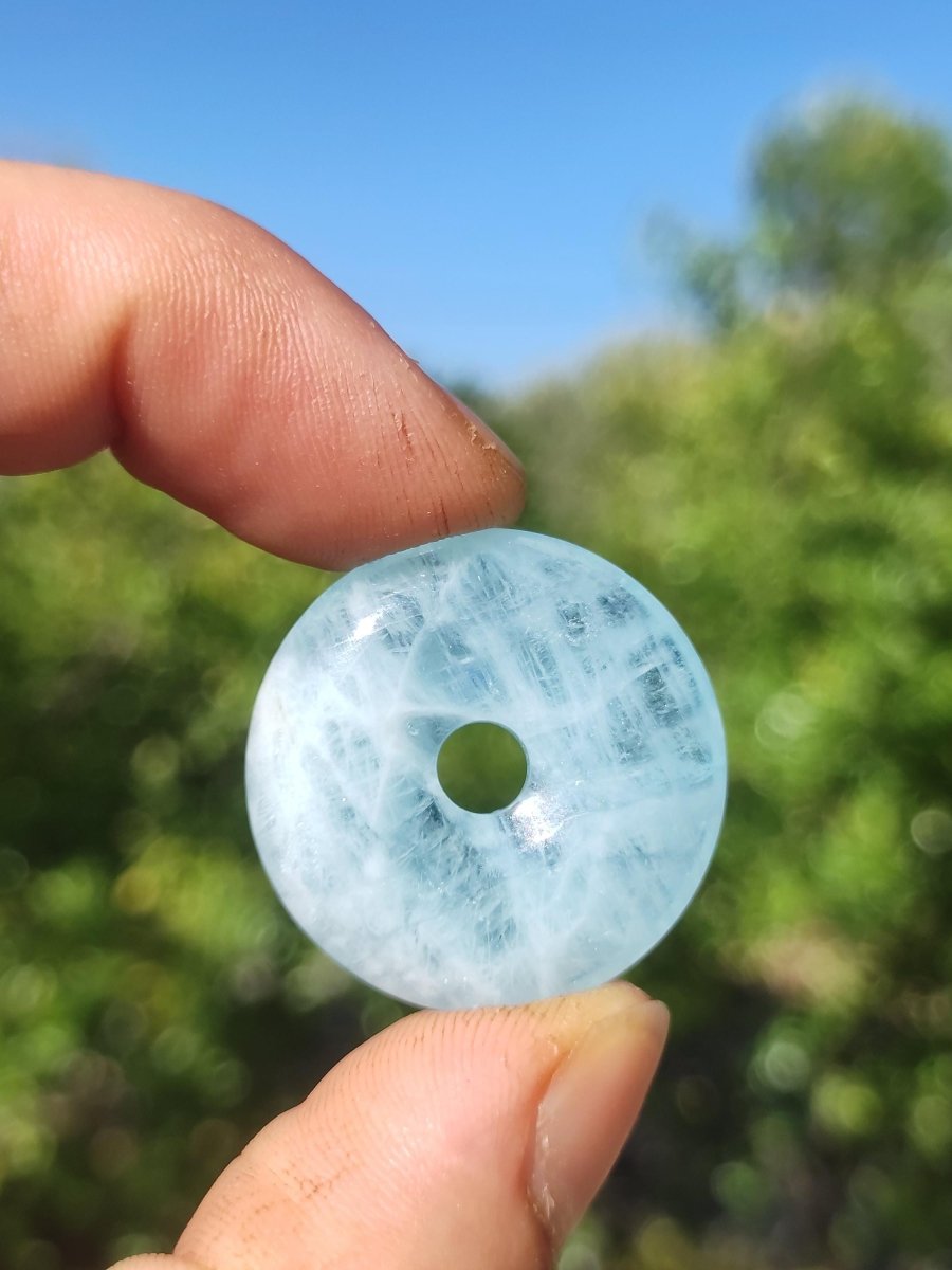 Aquamarin A 30mm Edelstein Donut Kette blau Rarität Natur Heilstein Kristall Anhänger Mann Frau Kind Er Sie Bruder Schwester Geschenk - Art of Nature Berlin