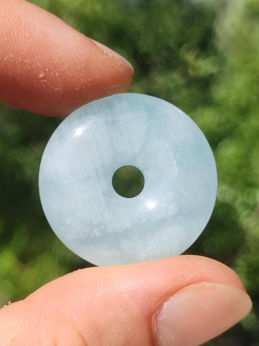Aquamarin A 30mm Edelstein Donut Kette blau Rarität Natur Heilstein Kristall Anhänger Mann Frau Kind Er Sie Bruder Schwester Geschenk - Art of Nature Berlin