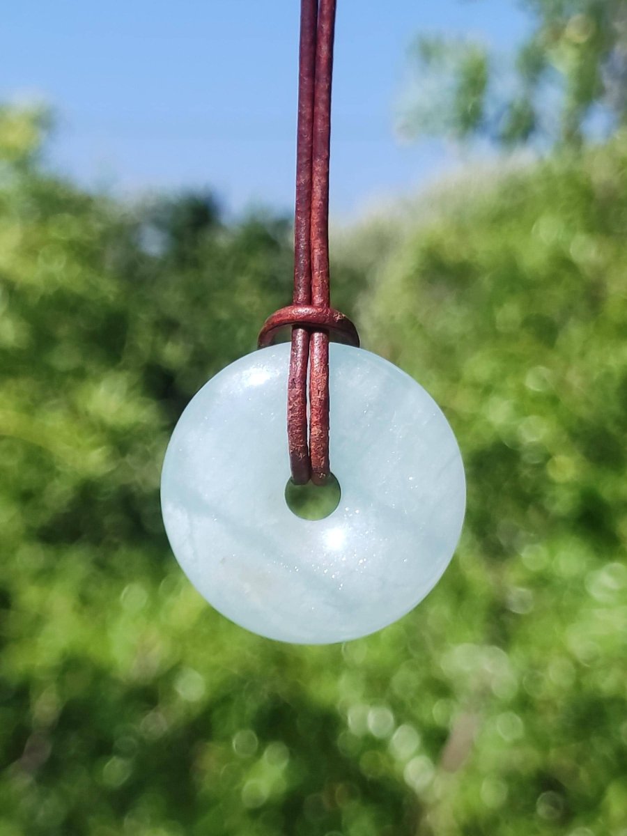 Aquamarin A 30mm Edelstein Donut Kette blau Rarität Natur Heilstein Kristall Anhänger Mann Frau Kind Er Sie Bruder Schwester Geschenk - Art of Nature Berlin