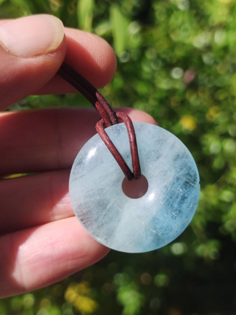 Aquamarin A 30mm Edelstein Donut Kette blau Rarität Natur Heilstein Kristall Anhänger Mann Frau Kind Er Sie Bruder Schwester Geschenk - Art of Nature Berlin