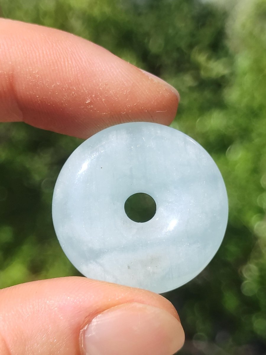 Aquamarin A 30mm Edelstein Donut Kette blau Rarität Natur Heilstein Kristall Anhänger Mann Frau Kind Er Sie Bruder Schwester Geschenk - Art of Nature Berlin