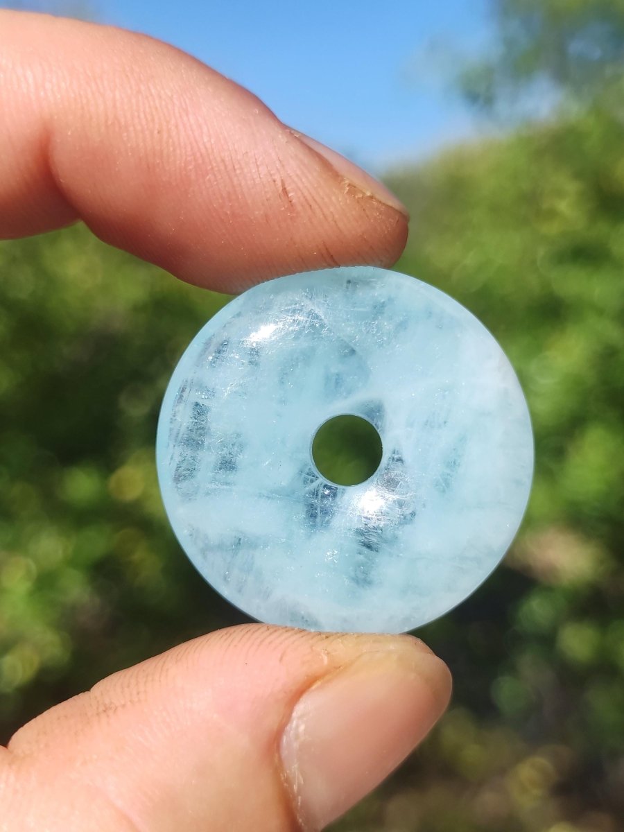 Aquamarin A 30mm Edelstein Donut Kette blau Rarität Natur Heilstein Kristall Anhänger Mann Frau Kind Er Sie Bruder Schwester Geschenk - Art of Nature Berlin
