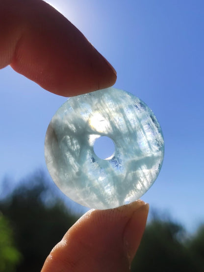 Aquamarin A 30mm Edelstein Donut Kette blau Rarität Natur Heilstein Kristall Anhänger Mann Frau Kind Er Sie Bruder Schwester Geschenk - Art of Nature Berlin
