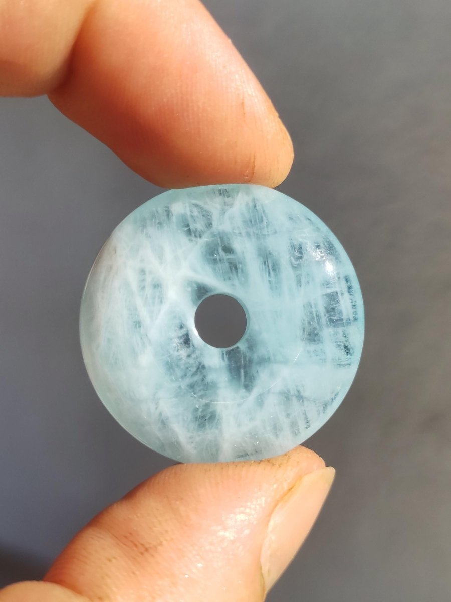 Aquamarin A 30mm Edelstein Donut Kette blau Rarität Natur Heilstein Kristall Anhänger Mann Frau Kind Er Sie Bruder Schwester Geschenk - Art of Nature Berlin