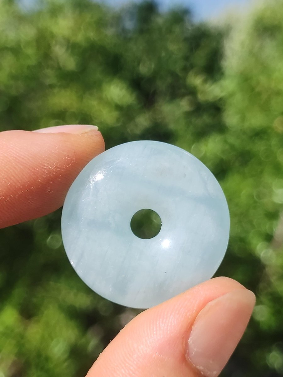 Aquamarin A 30mm Edelstein Donut Kette blau Rarität Natur Heilstein Kristall Anhänger Mann Frau Kind Er Sie Bruder Schwester Geschenk - Art of Nature Berlin