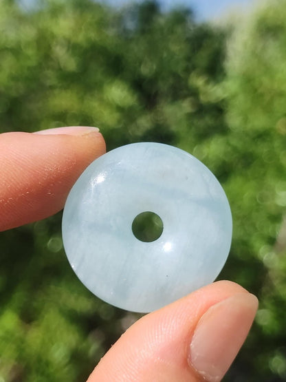 Aquamarin A 30mm Edelstein Donut Kette blau Rarität Natur Heilstein Kristall Anhänger Mann Frau Kind Er Sie Bruder Schwester Geschenk - Art of Nature Berlin