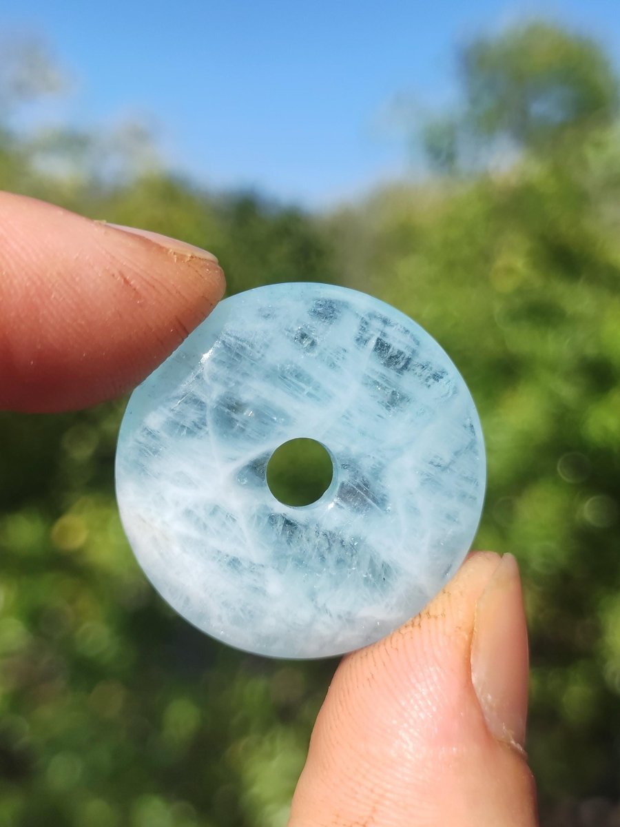 Aquamarin A 30mm Edelstein Donut Kette blau Rarität Natur Heilstein Kristall Anhänger Mann Frau Kind Er Sie Bruder Schwester Geschenk - Art of Nature Berlin