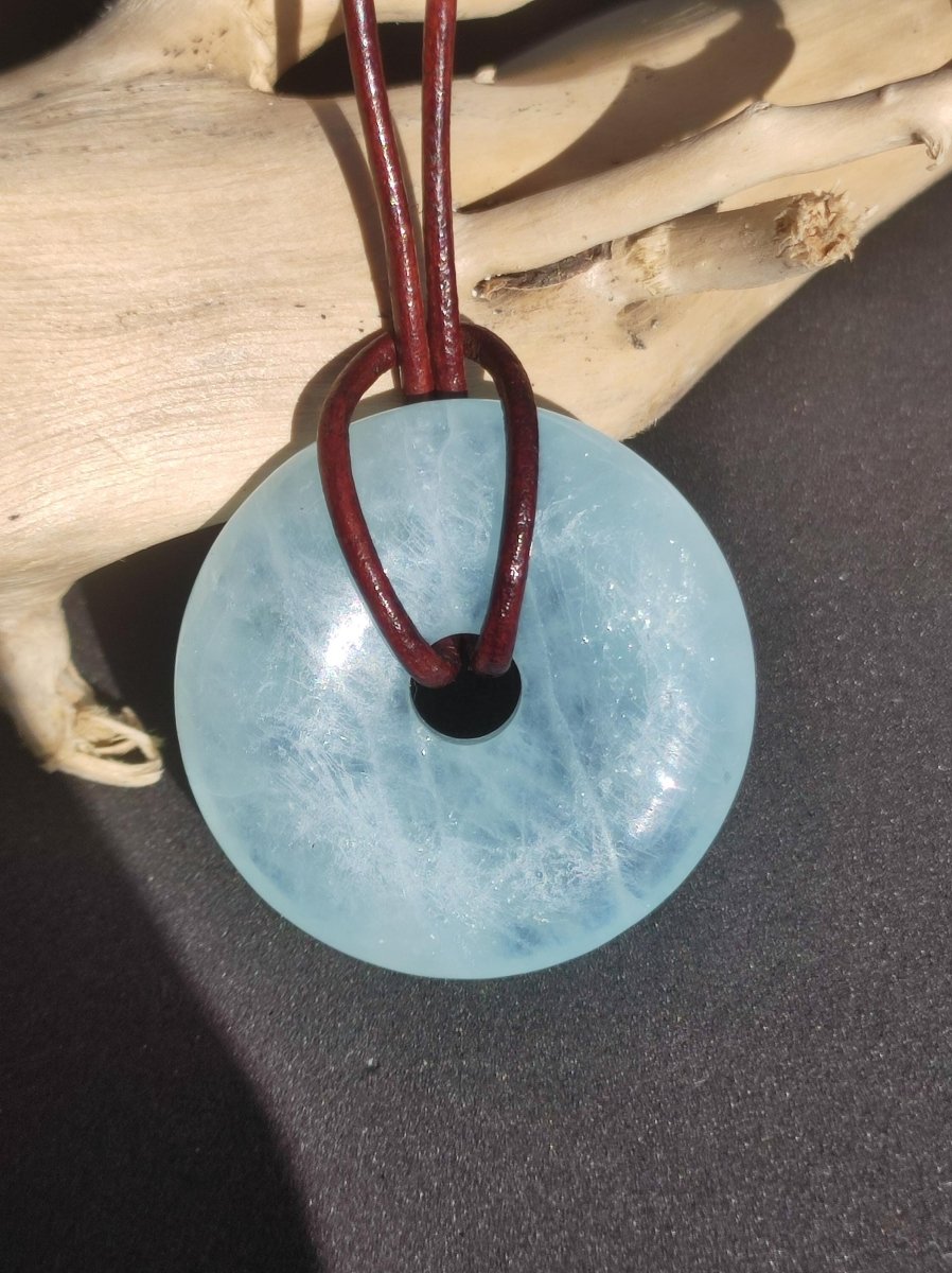 Aquamarin AAA 30mm Edelstein Donut Kette blau Rarität Natur Heilstein Kristall Anhänger Mann Frau Kind Er Sie Bruder Schwester Geschenk - Art of Nature Berlin