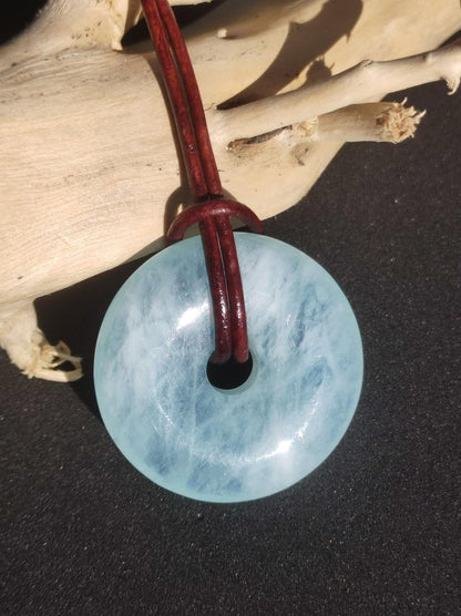 Aquamarin AAA 30mm Edelstein Donut Kette blau Rarität Natur Heilstein Kristall Anhänger Mann Frau Kind Er Sie Bruder Schwester Geschenk - Art of Nature Berlin