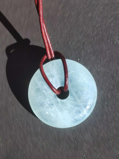 Aquamarin AAA 30mm Edelstein Donut Kette blau Rarität Natur Heilstein Kristall Anhänger Mann Frau Kind Er Sie Bruder Schwester Geschenk - Art of Nature Berlin