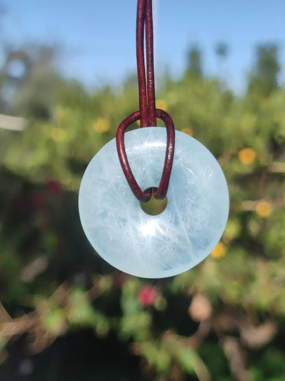 Aquamarin AAA 30mm Edelstein Donut Kette blau Rarität Natur Heilstein Kristall Anhänger Mann Frau Kind Er Sie Bruder Schwester Geschenk - Art of Nature Berlin