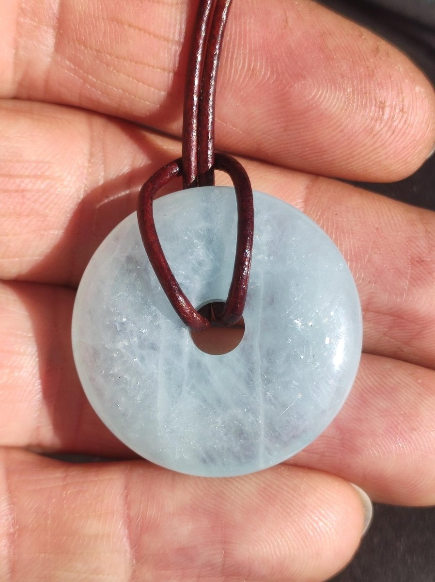 Aquamarin AAA 30mm Edelstein Donut Kette blau Rarität Natur Heilstein Kristall Anhänger Mann Frau Kind Er Sie Bruder Schwester Geschenk - Art of Nature Berlin