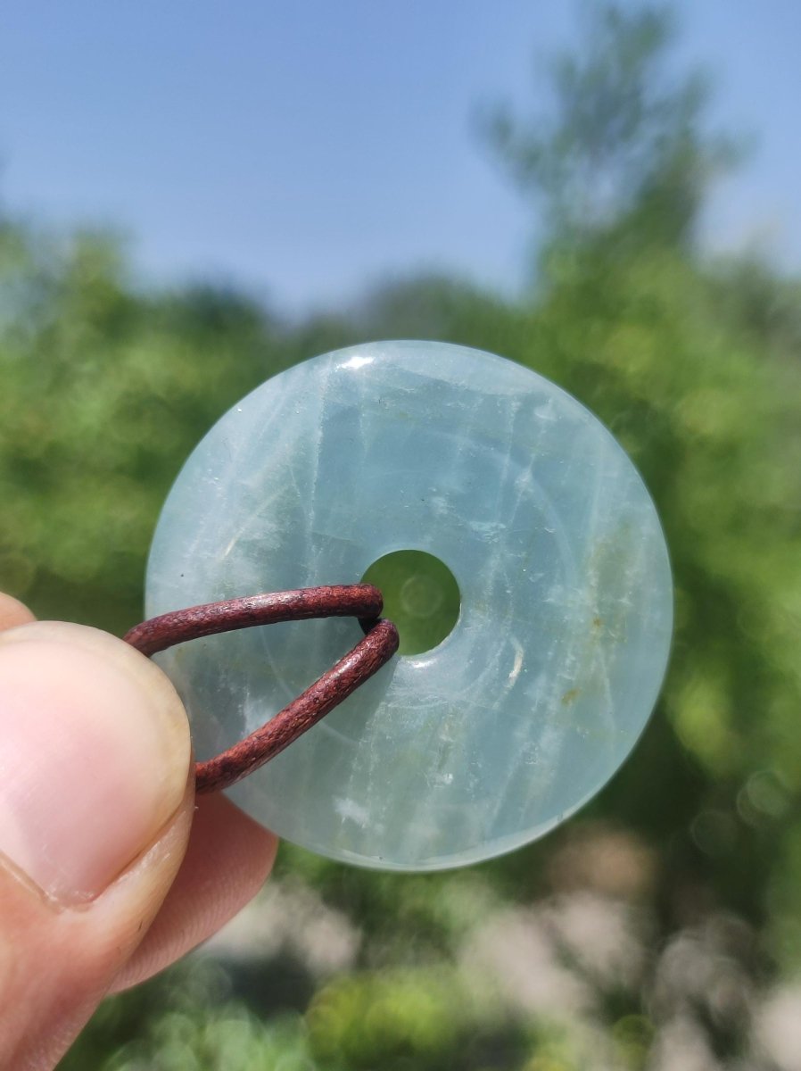 Aquamarin ~ Edelstein Donut Kette blau Rarität Natur Goa HIPPIE Heilstein Kristalle Anhänger Mann Frau Kind Geschenk Er Sie Bruder Schwester - Art of Nature Berlin