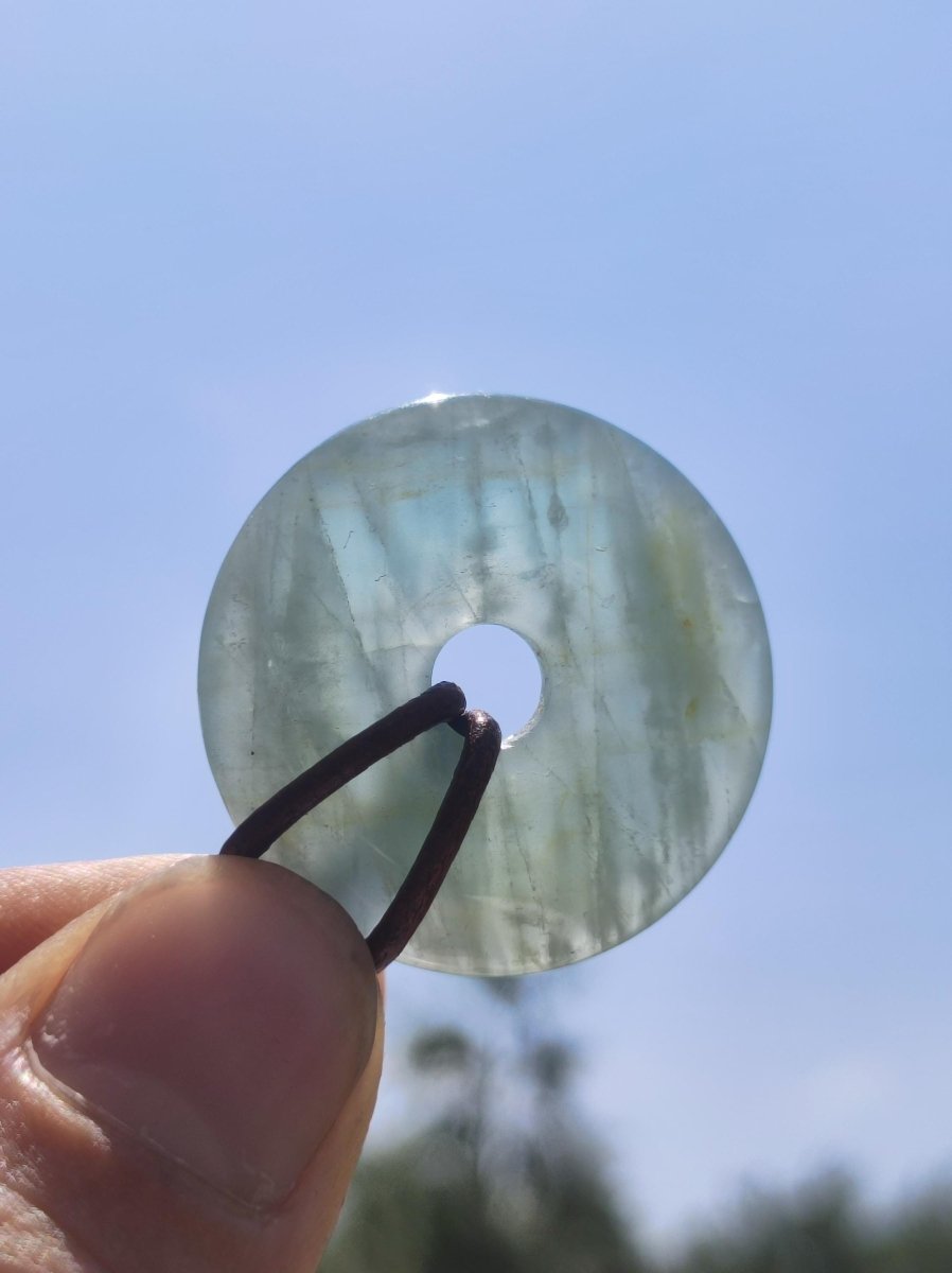 Aquamarin ~ Edelstein Donut Kette blau Rarität Natur Goa HIPPIE Heilstein Kristalle Anhänger Mann Frau Kind Geschenk Er Sie Bruder Schwester - Art of Nature Berlin