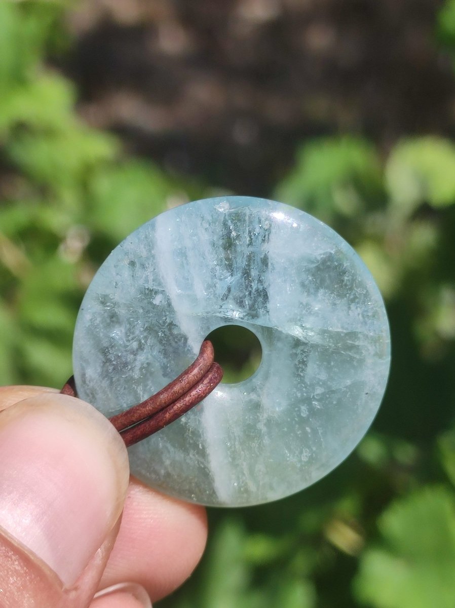 Aquamarin ~ Edelstein Donut Kette blau Rarität Natur Goa HIPPIE Heilstein Kristalle Anhänger Mann Frau Kind Geschenk Er Sie Bruder Schwester - Art of Nature Berlin