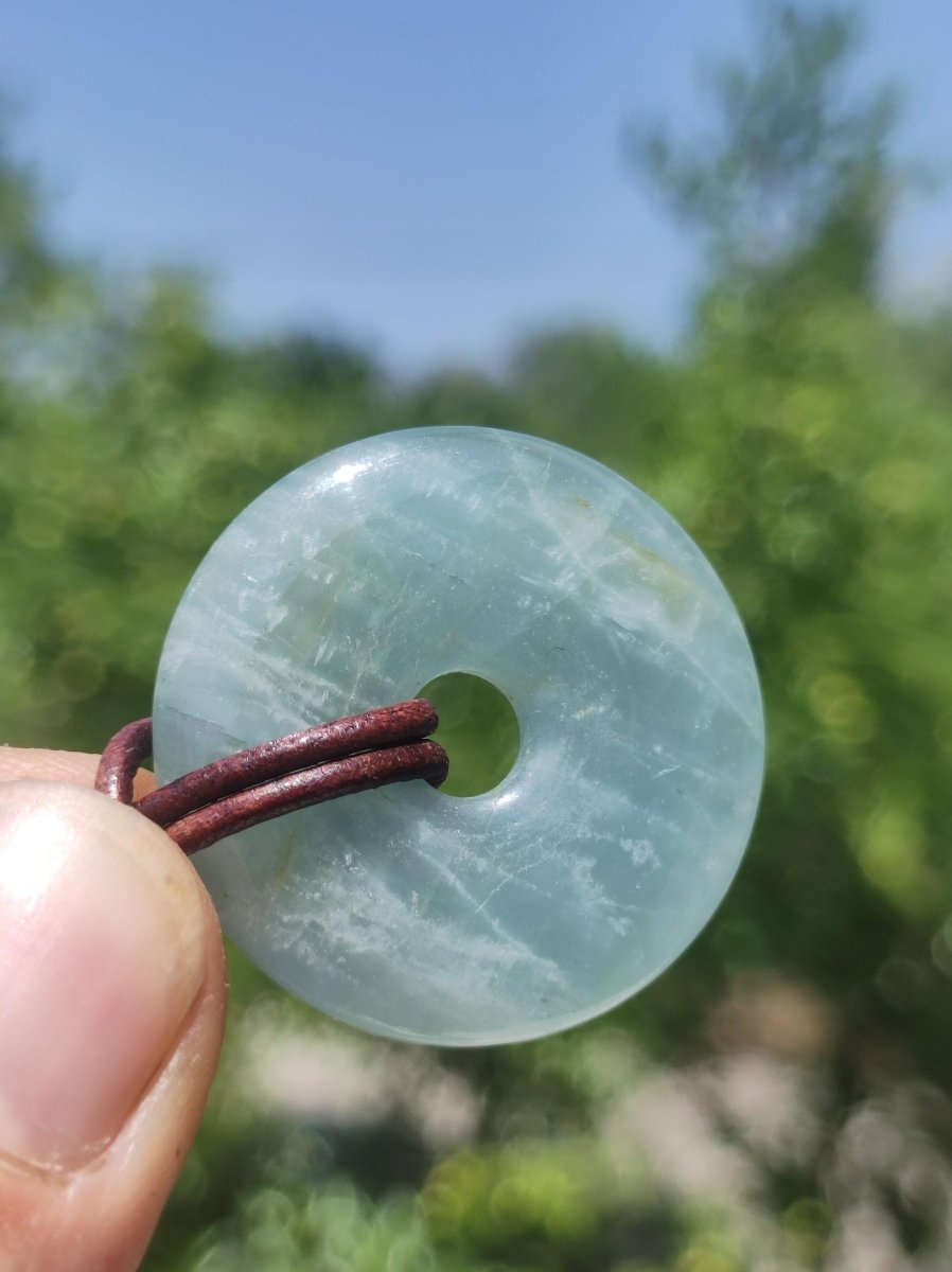 Aquamarin ~ Edelstein Donut Kette blau Rarität Natur Goa HIPPIE Heilstein Kristalle Anhänger Mann Frau Kind Geschenk Er Sie Bruder Schwester - Art of Nature Berlin