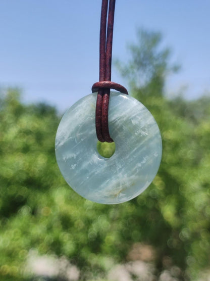 Aquamarin ~ Edelstein Donut Kette blau Rarität Natur Goa HIPPIE Heilstein Kristalle Anhänger Mann Frau Kind Geschenk Er Sie Bruder Schwester - Art of Nature Berlin