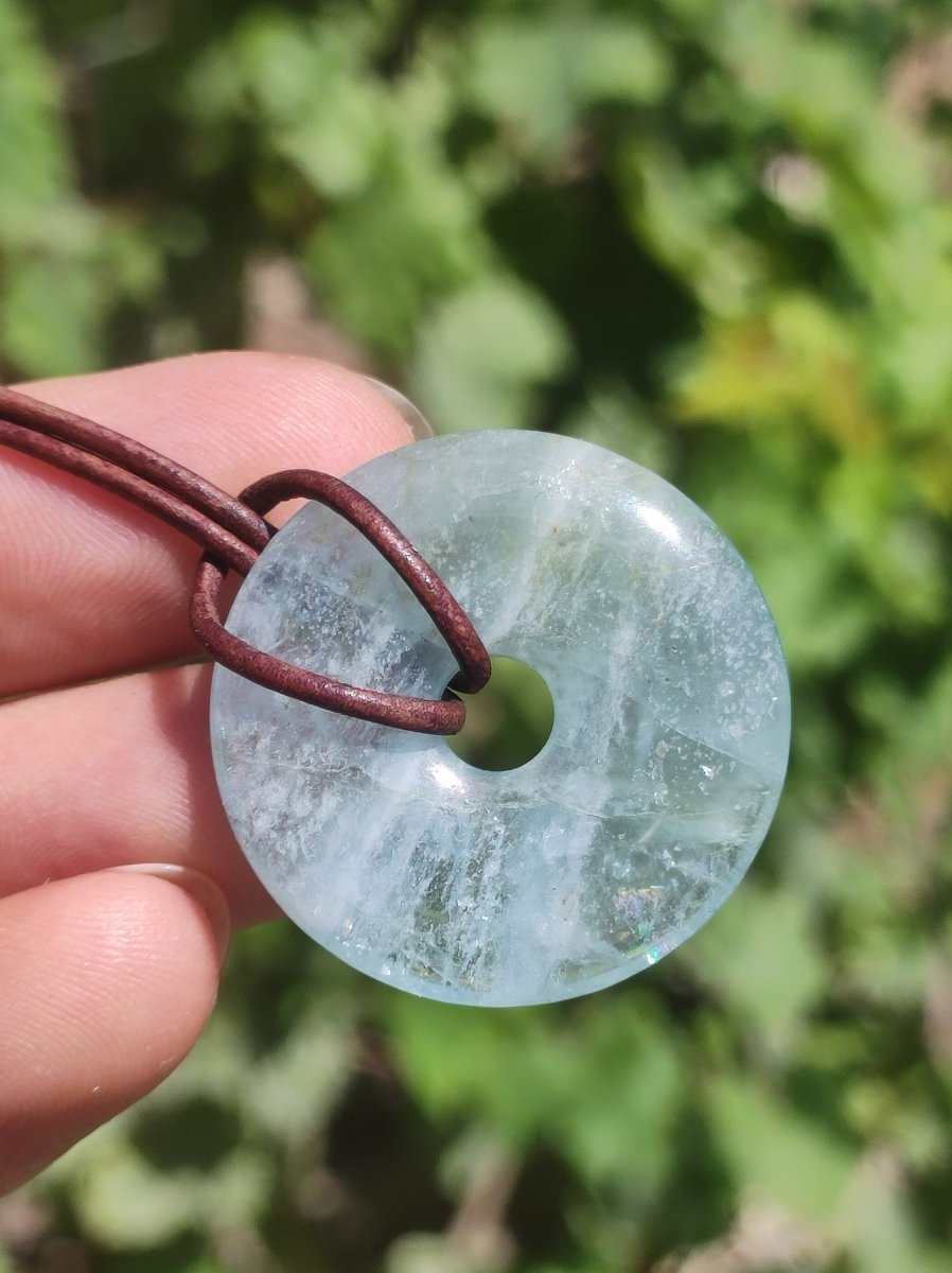 Aquamarin ~ Edelstein Donut Kette blau Rarität Natur Goa HIPPIE Heilstein Kristalle Anhänger Mann Frau Kind Geschenk Er Sie Bruder Schwester - Art of Nature Berlin