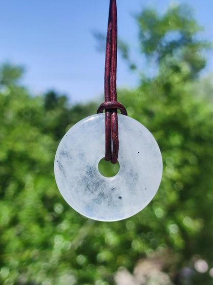 Aquamarin ~ Edelstein Donut Kette blau Rarität Natur Goa HIPPIE Heilstein Kristalle Anhänger Mann Frau Kind Geschenk Er Sie Bruder Schwester - Art of Nature Berlin