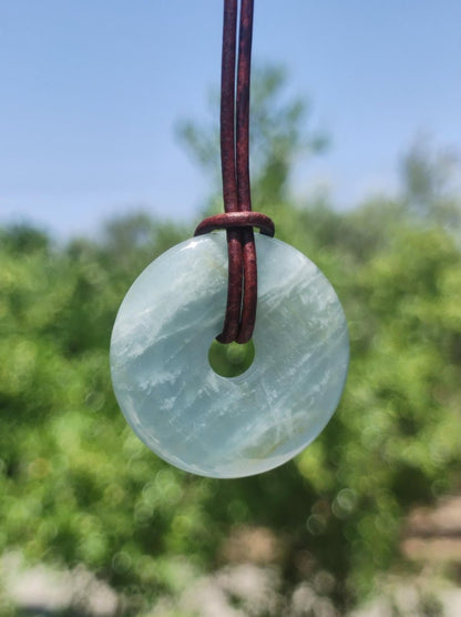 Aquamarin ~ Edelstein Donut Kette blau Rarität Natur Goa HIPPIE Heilstein Kristalle Anhänger Mann Frau Kind Geschenk Er Sie Bruder Schwester - Art of Nature Berlin