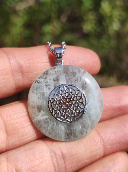 Aquamarin ~ Edelstein Donut Kette blau Rarität Natur Heilstein Kristall Anhänger Mann Frau Kind Er Sie Bruder Schwester Geschenk Qualität - Art of Nature Berlin