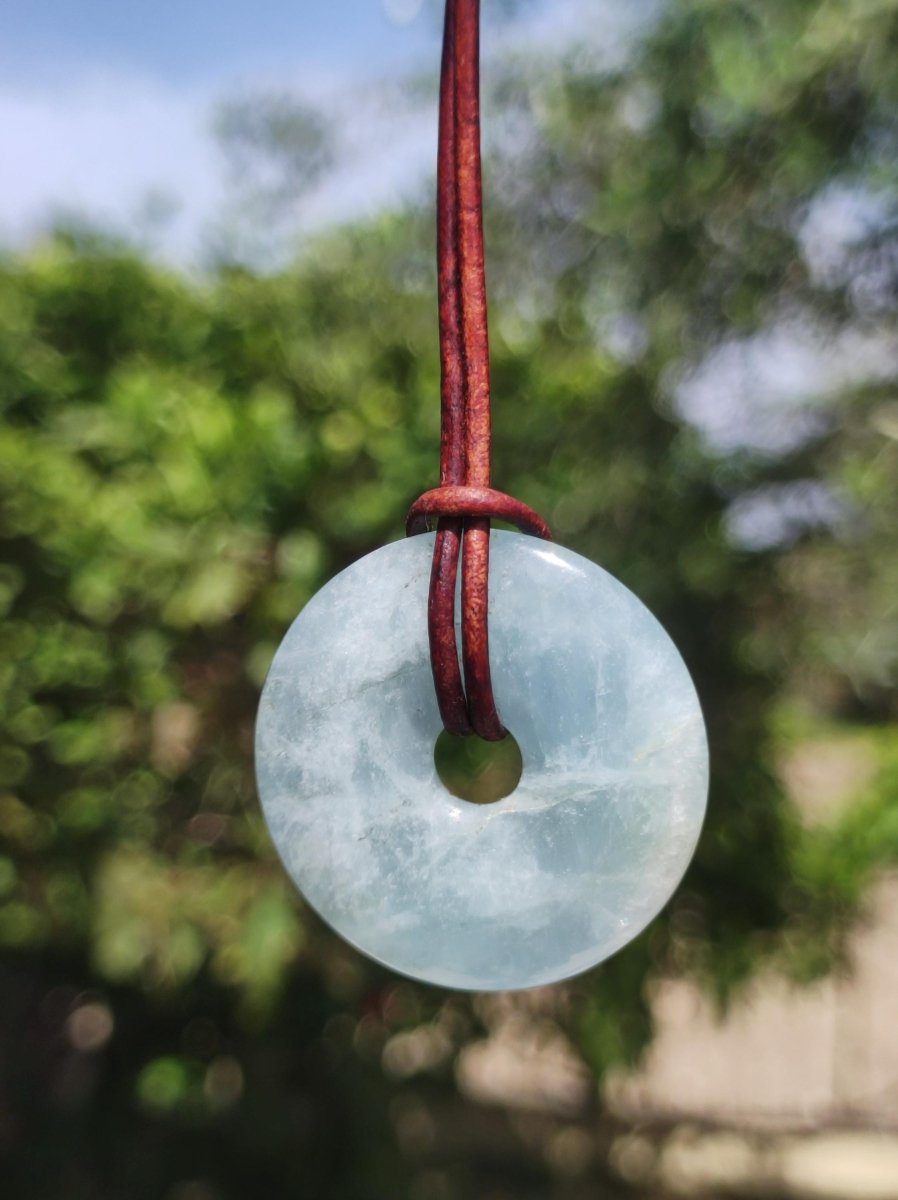 Aquamarin ~ Edelstein Donut Kette blau Rarität Natur Heilstein Kristall Anhänger Mann Frau Kind Er Sie Bruder Schwester Geschenk Qualität - Art of Nature Berlin