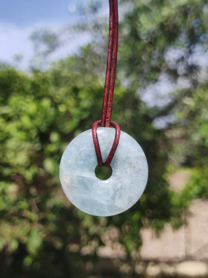 Aquamarin ~ Edelstein Donut Kette blau Rarität Natur Heilstein Kristall Anhänger Mann Frau Kind Er Sie Bruder Schwester Geschenk Qualität - Art of Nature Berlin