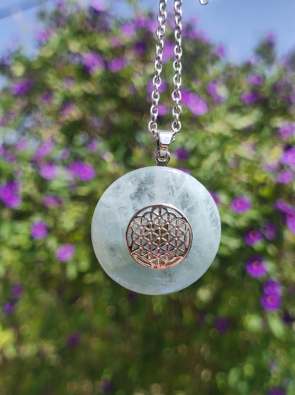 Aquamarin ~ Edelstein Donut Kette blau Rarität Natur Heilstein Kristall Anhänger Mann Frau Kind Er Sie Bruder Schwester Geschenk Qualität - Art of Nature Berlin