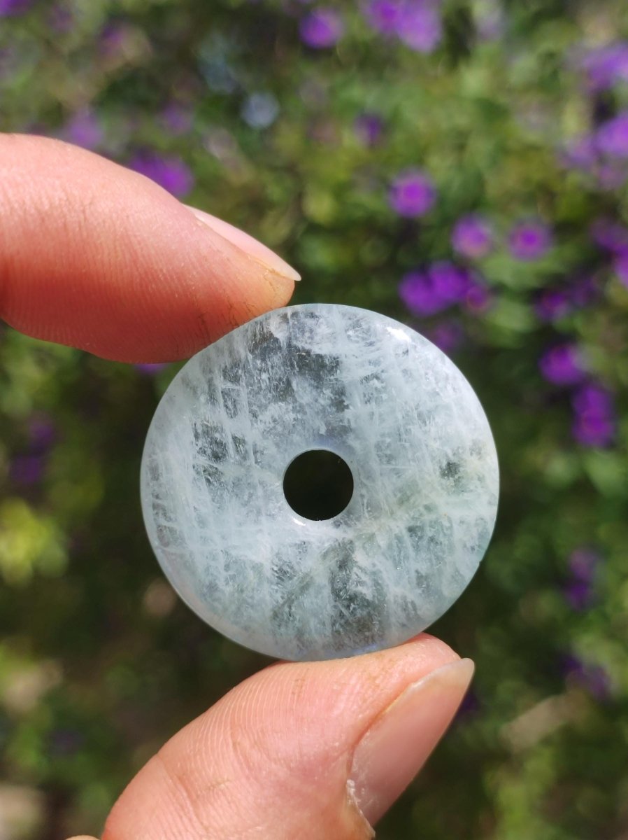 Aquamarin ~ Edelstein Donut Kette blau Rarität Natur Heilstein Kristall Anhänger Mann Frau Kind Er Sie Bruder Schwester Geschenk Qualität - Art of Nature Berlin