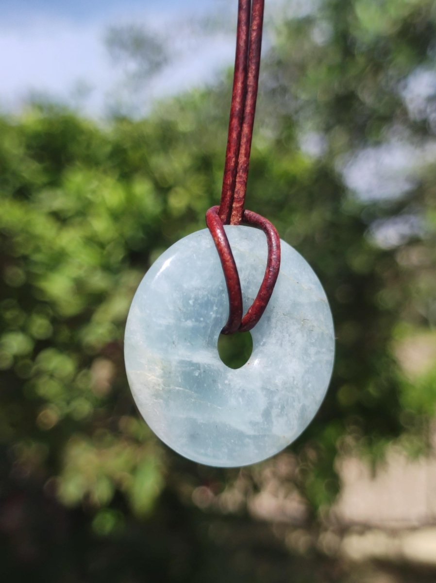 Aquamarin ~ Edelstein Donut Kette blau Rarität Natur Heilstein Kristall Anhänger Mann Frau Kind Er Sie Bruder Schwester Geschenk Qualität - Art of Nature Berlin