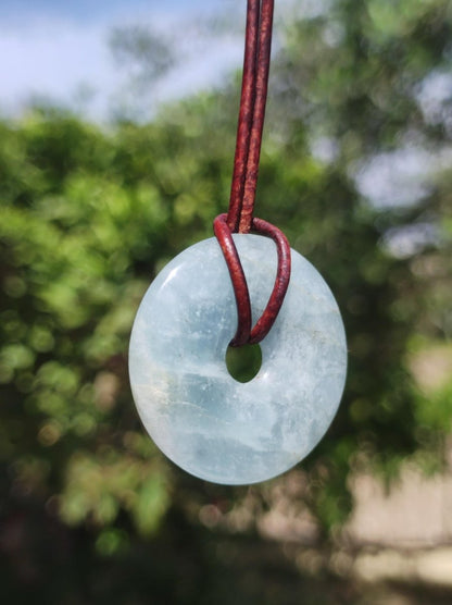 Aquamarin ~ Edelstein Donut Kette blau Rarität Natur Heilstein Kristall Anhänger Mann Frau Kind Er Sie Bruder Schwester Geschenk Qualität - Art of Nature Berlin