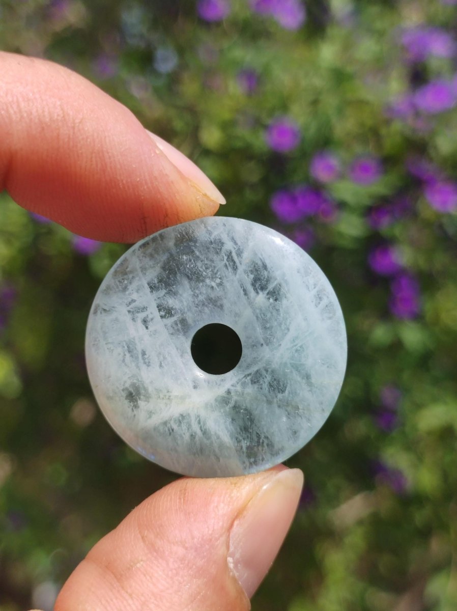 Aquamarin ~ Edelstein Donut Kette blau Rarität Natur Heilstein Kristall Anhänger Mann Frau Kind Er Sie Bruder Schwester Geschenk Qualität - Art of Nature Berlin