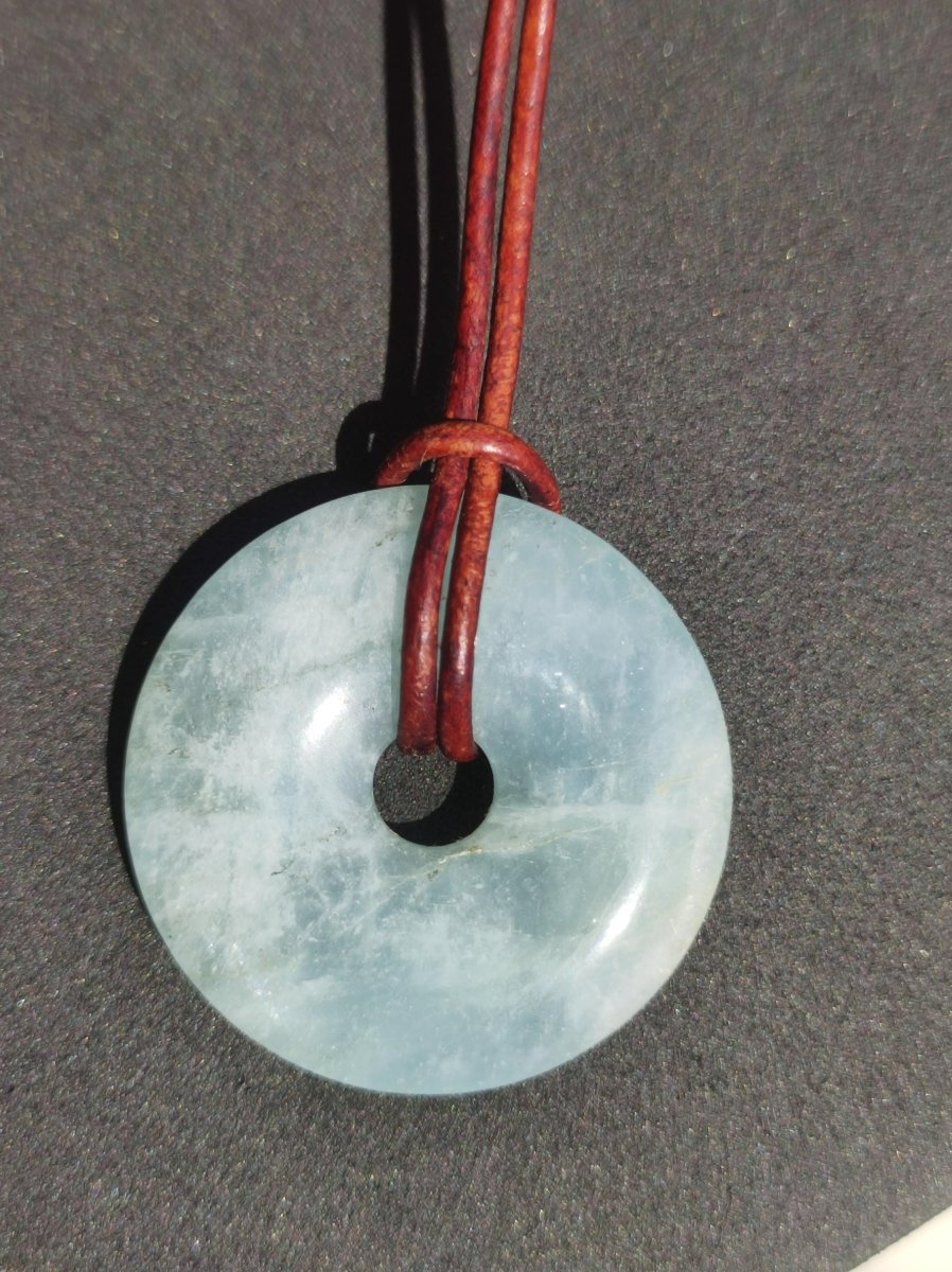 Aquamarin ~ Edelstein Donut Kette blau Rarität Natur Heilstein Kristall Anhänger Mann Frau Kind Er Sie Bruder Schwester Geschenk Qualität - Art of Nature Berlin