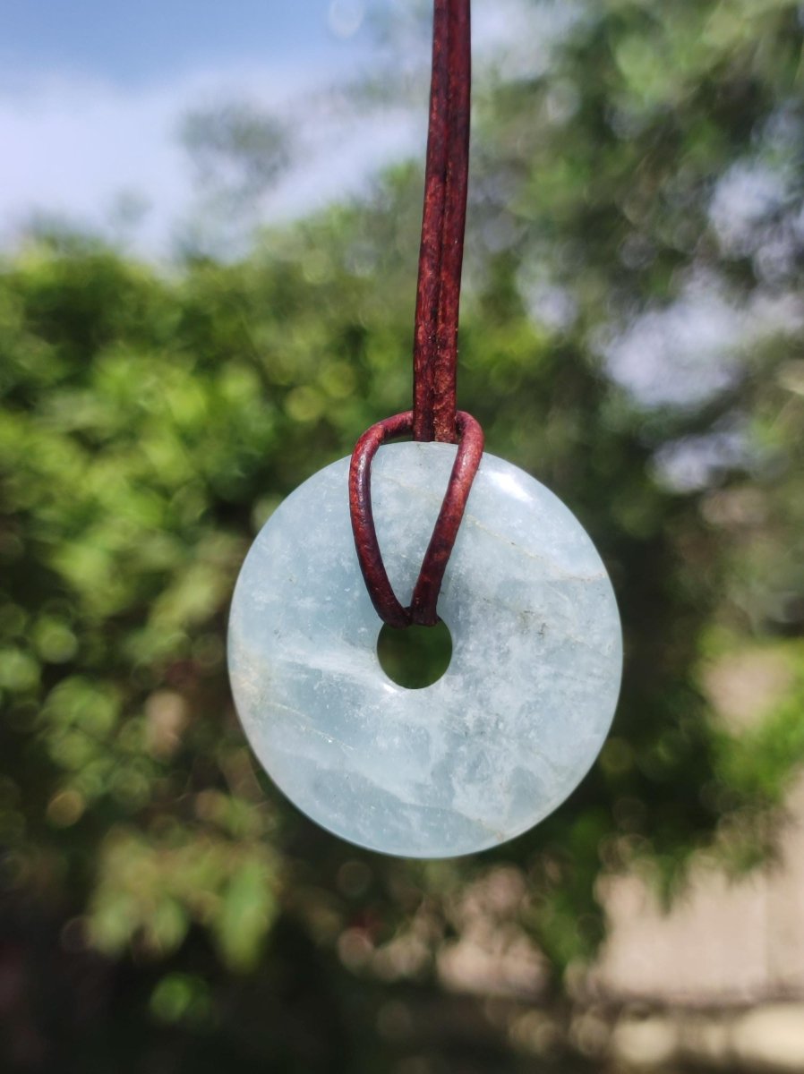 Aquamarin ~ Edelstein Donut Kette blau Rarität Natur Heilstein Kristall Anhänger Mann Frau Kind Er Sie Bruder Schwester Geschenk Qualität - Art of Nature Berlin