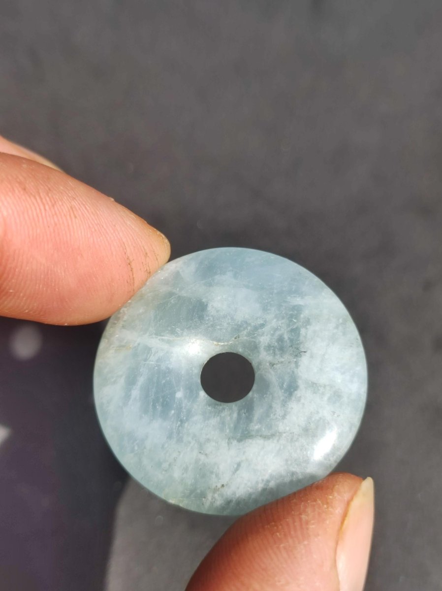 Aquamarin ~ Edelstein Donut Kette blau Rarität Natur Heilstein Kristall Anhänger Mann Frau Kind Er Sie Bruder Schwester Geschenk Qualität - Art of Nature Berlin