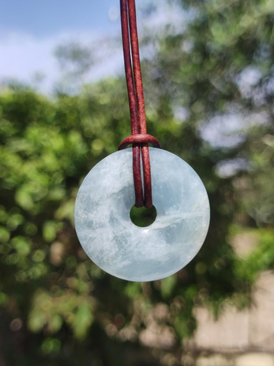Aquamarin ~ Edelstein Donut Kette blau Rarität Natur Heilstein Kristall Anhänger Mann Frau Kind Er Sie Bruder Schwester Geschenk Qualität - Art of Nature Berlin
