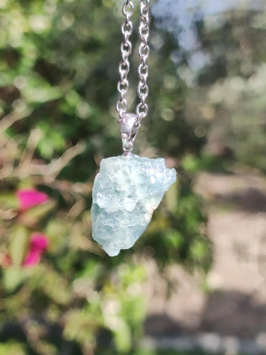 Aquamarin roh 925 Sterling Silber Edelstein Kette blau Rarität Natur Heilstein Kristall Anhänger Mann Frau Er Sie Bruder Geschenk Freund - Art of Nature Berlin