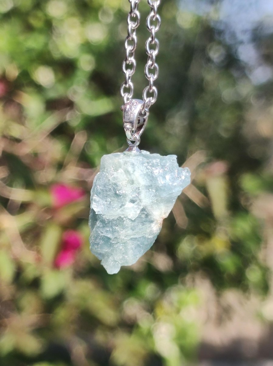 Aquamarin roh 925 Sterling Silber Edelstein Kette blau Rarität Natur Heilstein Kristall Anhänger Mann Frau Er Sie Bruder Geschenk Freund - Art of Nature Berlin