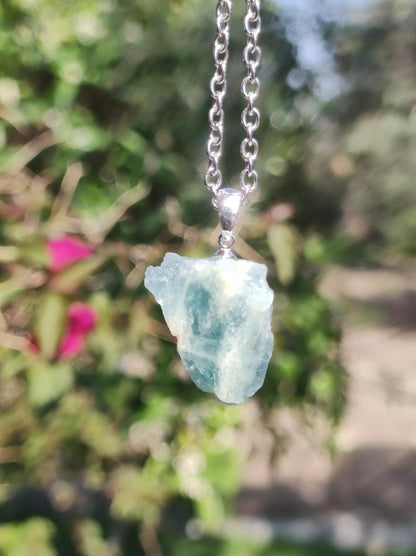 Aquamarin roh 925 Sterling Silber Edelstein Kette blau Rarität Natur Heilstein Kristall Anhänger Mann Frau Er Sie Bruder Geschenk Freund - Art of Nature Berlin