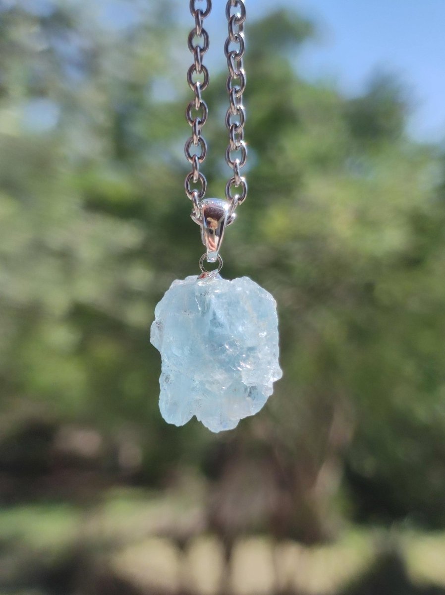 Aquamarin roh 925 Sterling Silber Edelstein Kette blau Rarität Natur Heilstein Kristall Anhänger Mann Frau Er Sie Bruder Geschenk Freund - Art of Nature Berlin
