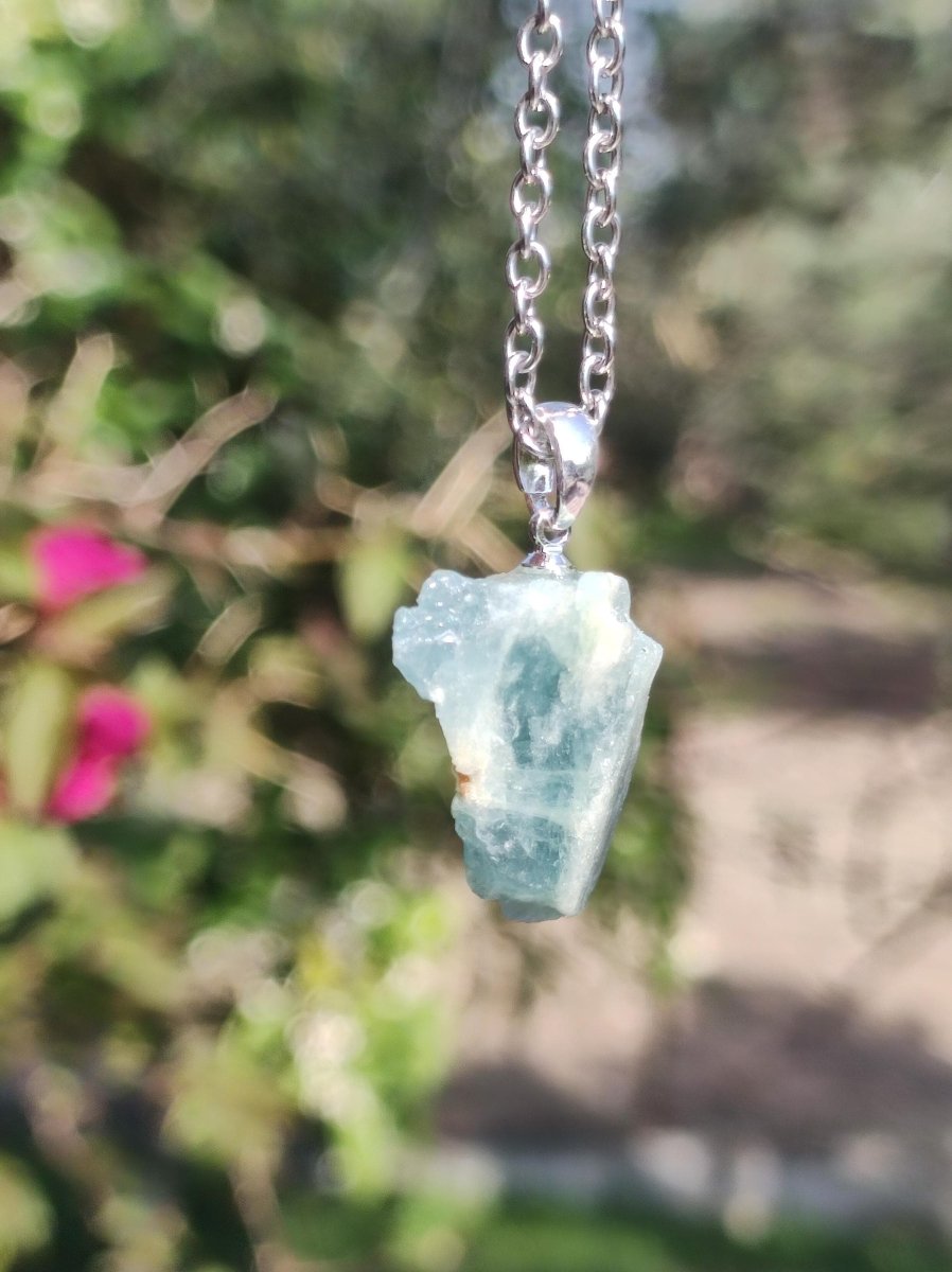 Aquamarin roh 925 Sterling Silber Edelstein Kette blau Rarität Natur Heilstein Kristall Anhänger Mann Frau Er Sie Bruder Geschenk Freund - Art of Nature Berlin