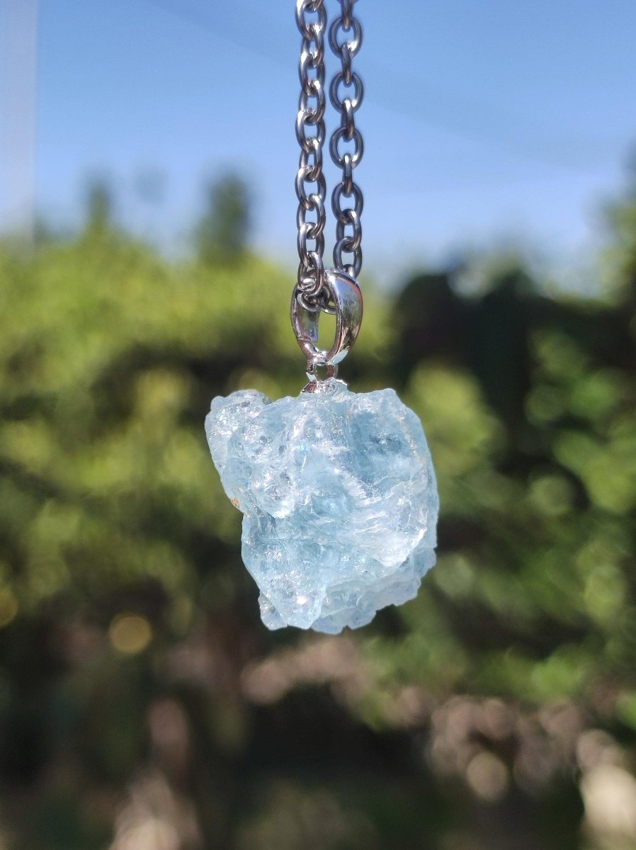 Aquamarin roh 925 Sterling Silber Edelstein Kette blau Rarität Natur Heilstein Kristall Anhänger Mann Frau Er Sie Bruder Geschenk Freund - Art of Nature Berlin