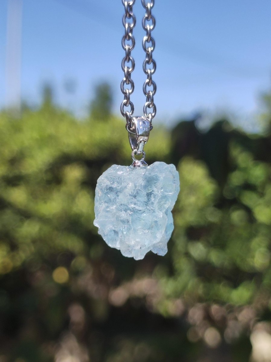 Aquamarin roh 925 Sterling Silber Edelstein Kette blau Rarität Natur Heilstein Kristall Anhänger Mann Frau Er Sie Bruder Geschenk Freund - Art of Nature Berlin