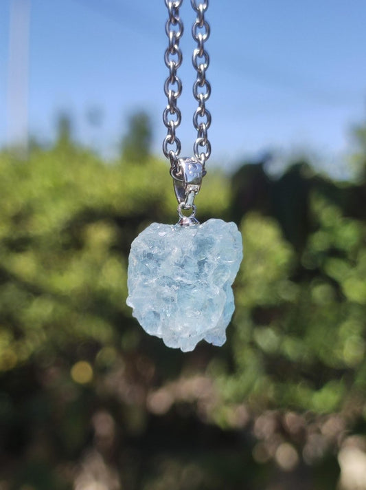 Aquamarin roh 925 Sterling Silber Edelstein Kette blau Rarität Natur Heilstein Kristall Anhänger Mann Frau Er Sie Bruder Geschenk Freund - Art of Nature Berlin