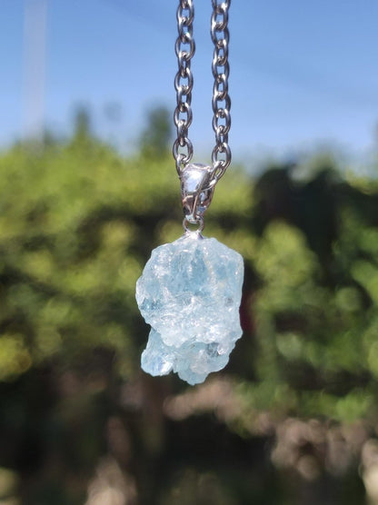 Aquamarin roh 925 Sterling Silber Edelstein Kette blau Rarität Natur Heilstein Kristall Anhänger Mann Frau Er Sie Bruder Geschenk Freund - Art of Nature Berlin