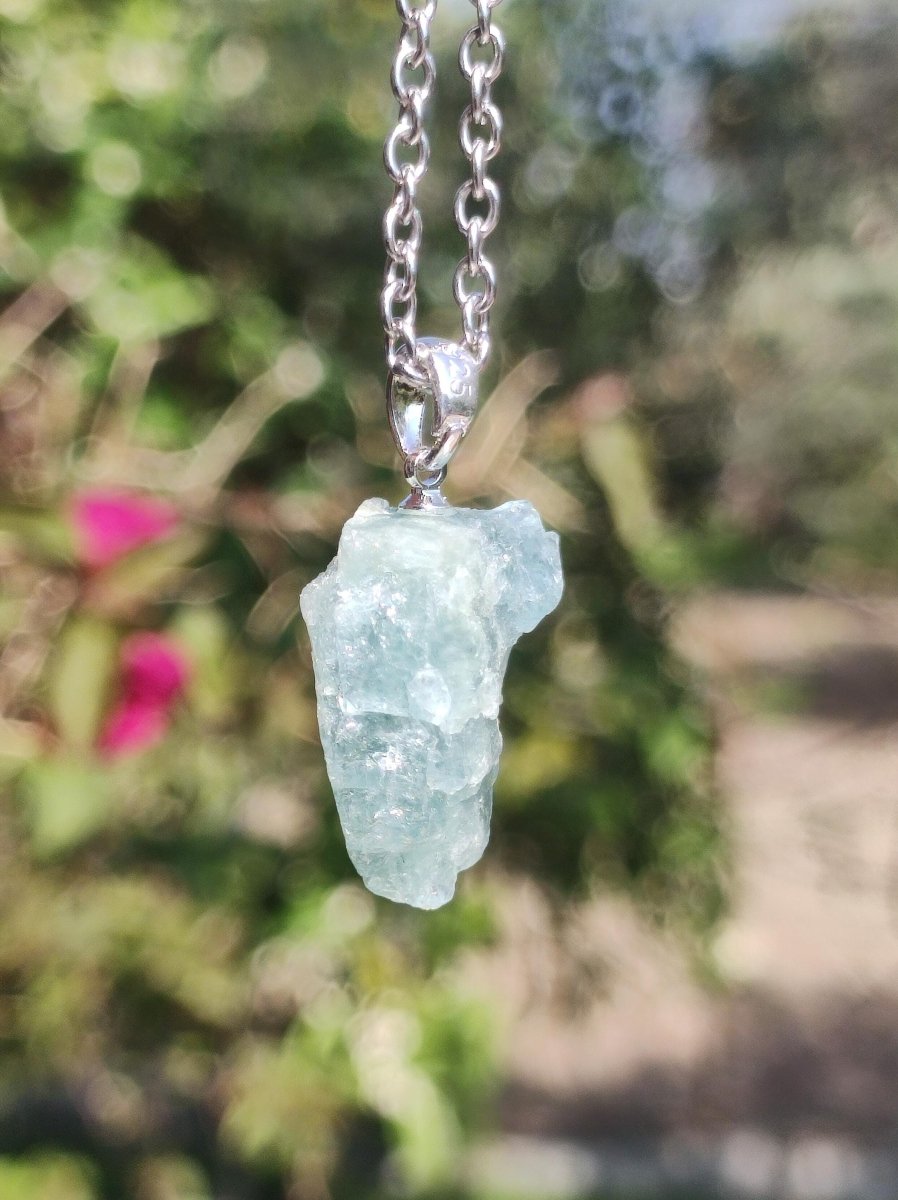 Aquamarin roh 925 Sterling Silber Edelstein Kette blau Rarität Natur Heilstein Kristall Anhänger Mann Frau Er Sie Bruder Geschenk Freund - Art of Nature Berlin
