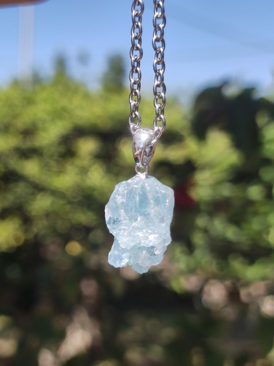 Aquamarin roh 925 Sterling Silber Edelstein Kette blau Rarität Natur Heilstein Kristall Anhänger Mann Frau Er Sie Bruder Geschenk Freund - Art of Nature Berlin