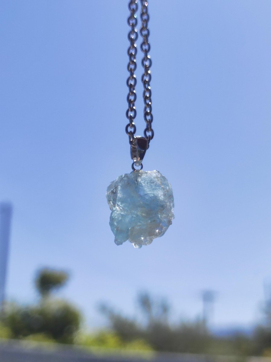 Aquamarin roh 925 Sterling Silber Edelstein Kette blau Rarität Natur Heilstein Kristall Anhänger Mann Frau Er Sie Bruder Geschenk Freund - Art of Nature Berlin