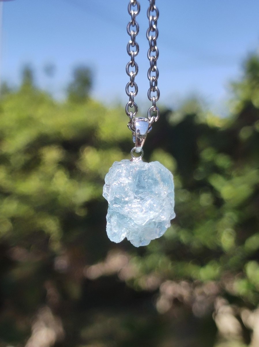 Aquamarin roh 925 Sterling Silber Edelstein Kette blau Rarität Natur Heilstein Kristall Anhänger Mann Frau Er Sie Bruder Geschenk Freund - Art of Nature Berlin