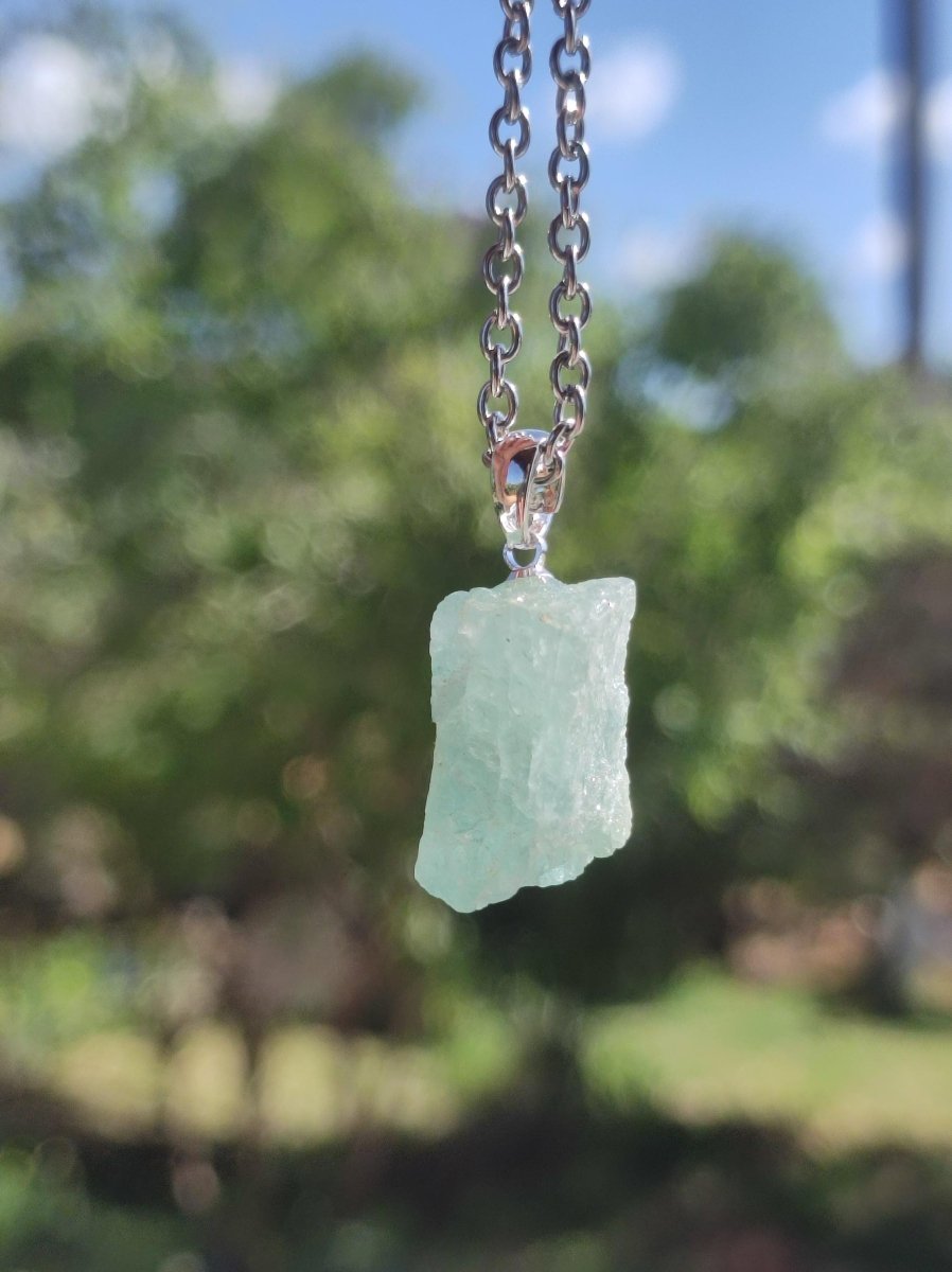 Aquamarin roh 925 Sterling Silber Edelstein Kette blau Rarität Natur Heilstein Kristall Anhänger Mann Frau Kind Er Sie Bruder Geschenk - Art of Nature Berlin